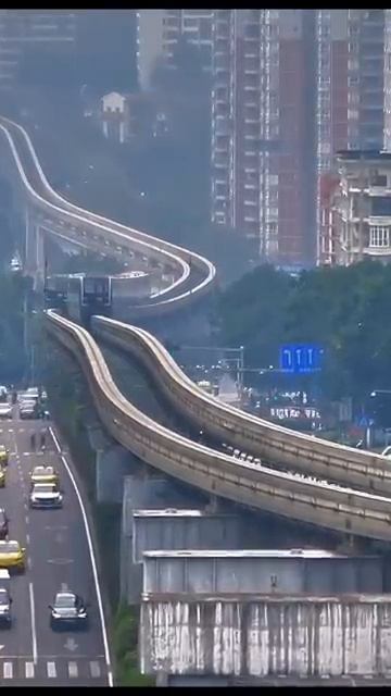 Light Rail Transit Intersection in Chongqing, a Mountain City in China #travel #discoverchina #china