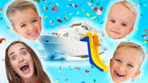 Влад и Ники. День Рождения Криса! Детский праздник на корабле с горкой! Видео для детей.