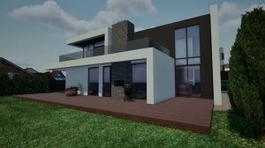 Двухэтажный дом с плоской кровлей в стиле минимализм