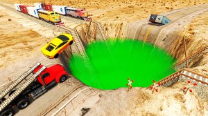 Автомобили VS Огромной Ямы и Поездов 😱|BeamNG.Drive|Бемиджи Драйв