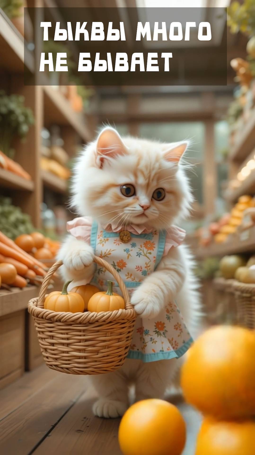Кошка собирает тыкву. Кошка на хозяйстве. Нейровидео от neiro_aleks