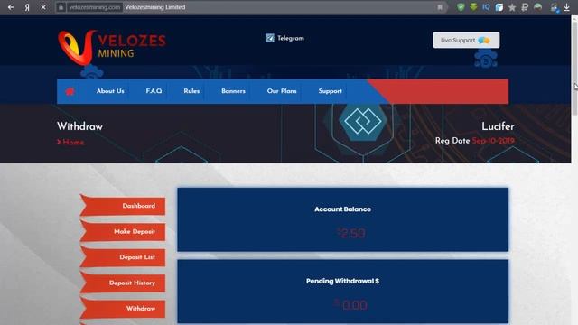 VELOZES MINING - ПОЛУЧИЛ БОНУС ЗА ВИДЕО ОБЗОР 50$