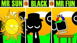Невероятный Sprunki Definitive, но смешайте MR Sun против MR Fun (Computer) против Black