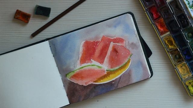 Watermelon painted in watercolor. Арбуз акварелью