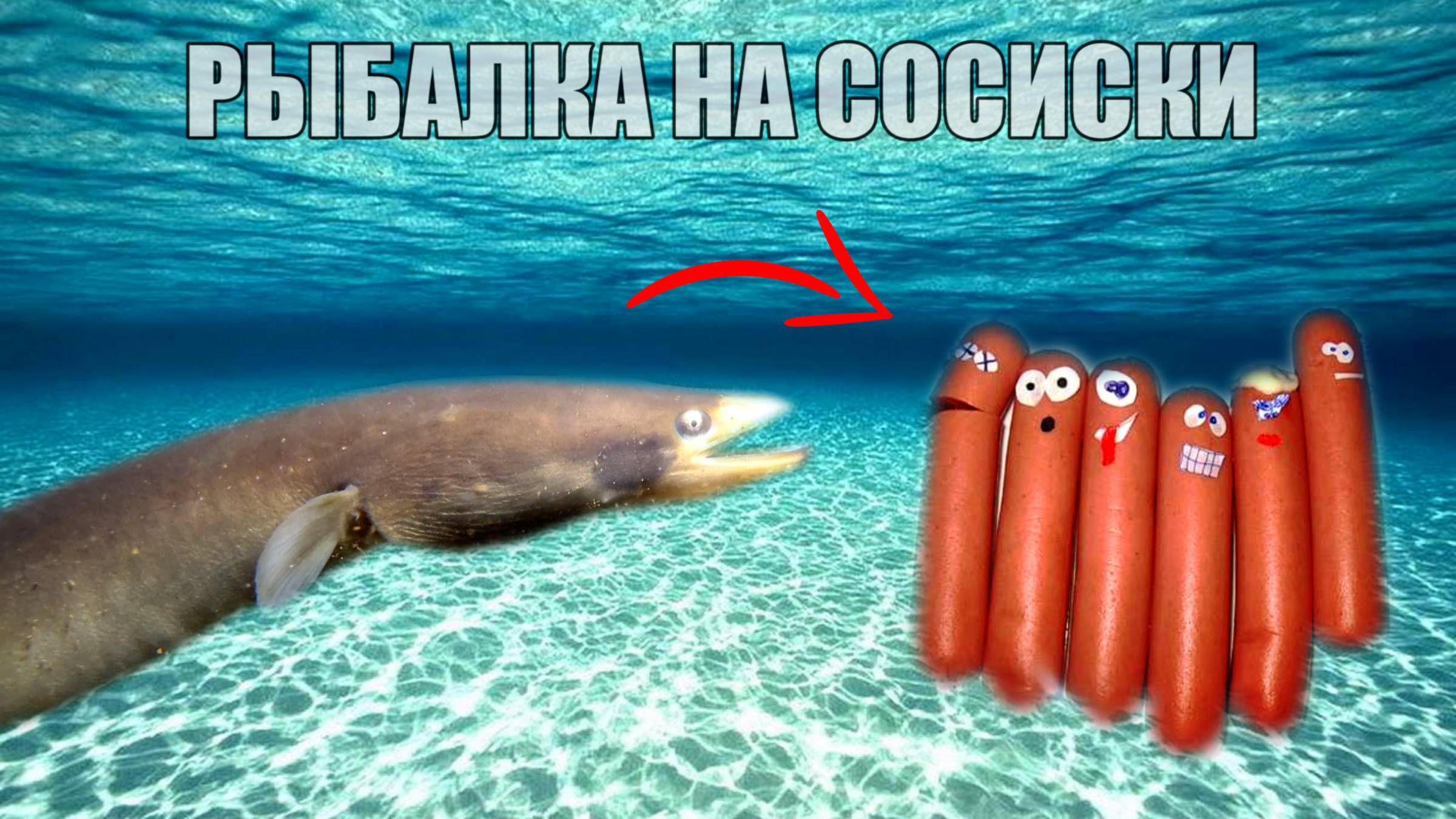 Как Клюет Угорь. Поклевка Угря на Сосиску. Реакция рыбы. Подводная съемка на рыбалке.