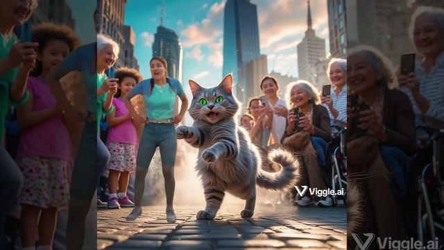 девушка танцует на площади с котом