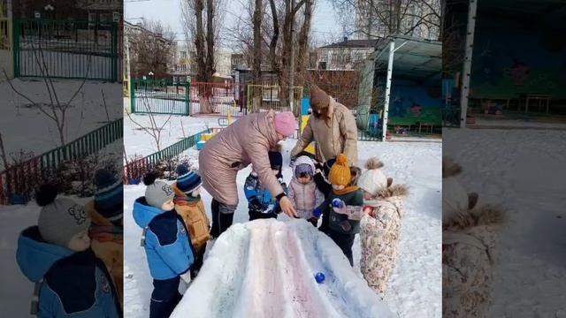 Снежные постройки: "Горка для скатывания мячиков" и "Солнышко лучистое" смотреть онлайн