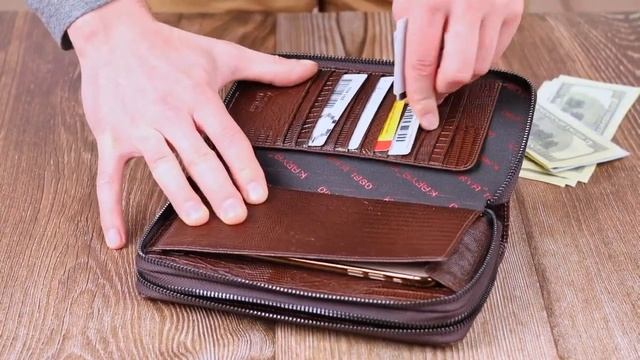 Удобный мужской клатч из фактурной кожи KARYA 20851 Коричневый смотреть онлайн