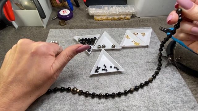 Создание колье обсидиан