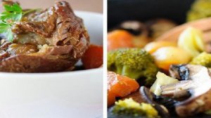 Баранина, тушенная с овощами и грибами