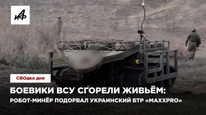 Боевики ВСУ сгорели живьём: робот-минёр подорвал украинский БТР «MaxxPro»