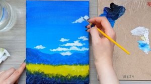 Рисуем весенний пейзаж акриловыми красками на холсте.