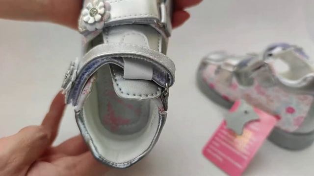 Детские босоножки сандалии для девочек кожаные серебристые цветочки Tom.m 21р-26р 1271 смотреть онлайн