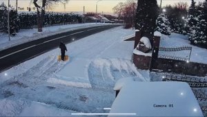 Мишка братишка чистит снег