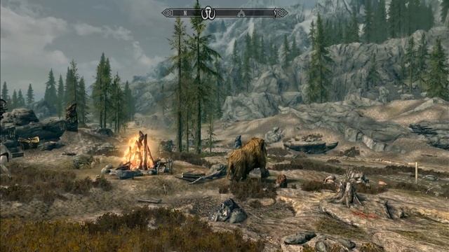 Skyrim. Тенегрив, великан и мамонт против дракона