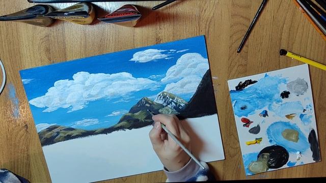 Рисуем акрилом ,горное озеро смотреть онлайн