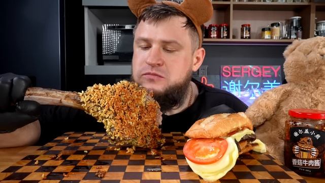 TOMAHAWK STEAK BREADED IN NOODLES, CHEESE SANDWICH, ASMR MUKBANG, АСМР МУКБАНГ, 먹방, 大食い, たべる, 谢尔盖