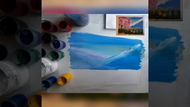 Цветущее весенее  дерево в горах гуашью:)) #РисоватьМогутВсе#рисуюкаждыйдень#YULIYAART