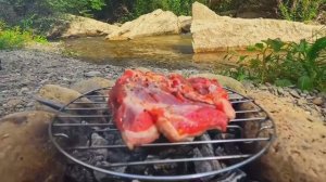 Мясо на углях у горной речки 😋
