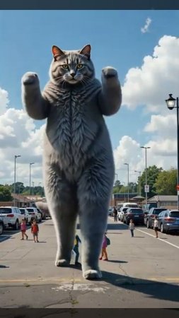 A cool big cat is stomping around the city. Big cat game. Cute cat, unexpected scenario of events