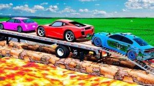 Бортовой грузовик Mcqueen Transportation с выбоиной для грузовика против автомобиля # 6 BeamNG Drive