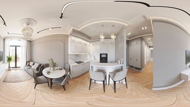 3D VR360 кухня столовая гостиная с светом проект студии интерьерного дизайна Еськовой Светланы КГК смотреть онлайн
