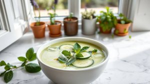 Освежающий взрыв вкуса: Суп-пюре из Авокадо с кислинкой Лайма и хрустом Огурца