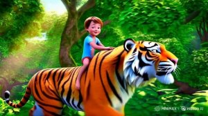 Дети катаются на диких животных