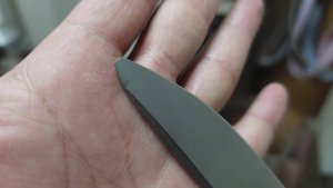 144. Заточка складного ножа со сломанным кончиком, сталь K110 и поверхностная полировка