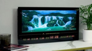 7037DC-74 Картина с часами и календарем, с подсветкой "Водопад и лебеди" (70*37)