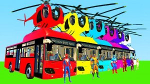 Мультики про АВТОБУСЫ с Вертолетами ЧЕЛОВЕК-ПАУК с Супергероями преодолевают препятствие для детей