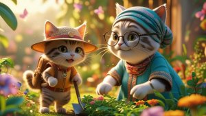 Котенок Kitty приехал к бабушке кошке в деревню