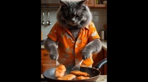 Мася по возвращению готовит рыбу на ужин