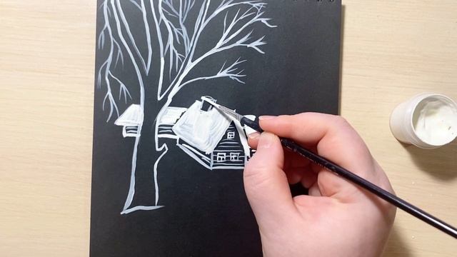 Урок рисования: зимний пейзаж белой гуашью на темной о смотреть онлайн