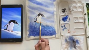 Рисуем пингвина акварелью /акварель уроки