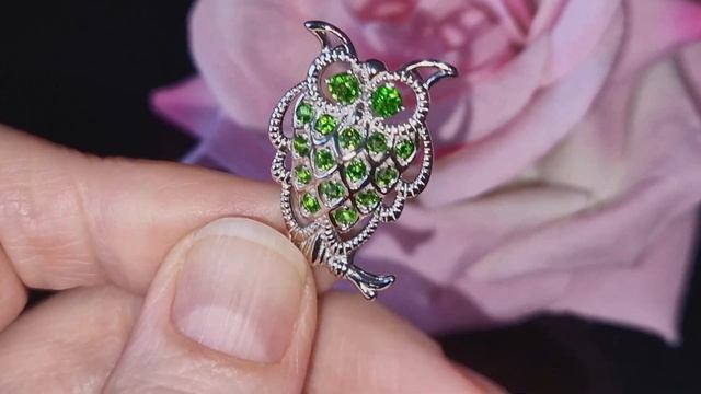 Серебряный подвес Сова с хромдиопсидами