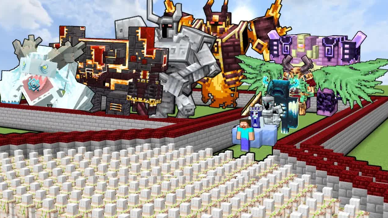 КРУТОЙ ЗАБЕГ АРМИИ ЖЕЛЕЗНЫХ ГОЛЕМОВ ПРОТИВ ВСЕХ БОССОВ МАЙНКРАФТА смотреть онлайн