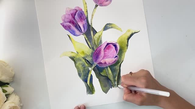 Рисуем тюльпаны акварелью смотреть онлайн