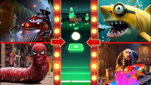 Монстр-поезд Маккуина, Акула-миньон, ЧЕРВЬ-ПАУК, Боевой вертолет Маккуина -Вращающиеся плитки прыгаю