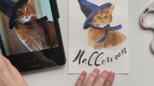 Рисуем кошку в колпаке /Открытка на Хэллоуин