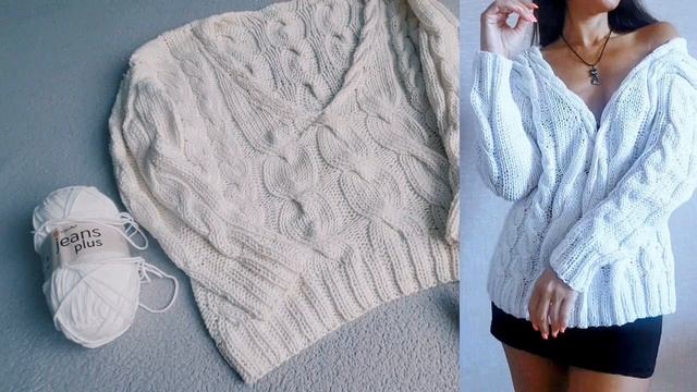 ПУЛОВЕР БЕЛОСНЕЖНЫЙ С КОСАМИ смотреть онлайн