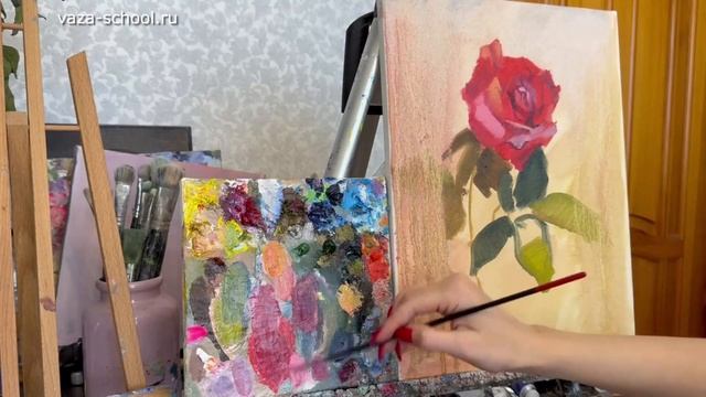 Этюд красной розы. Живопись маслом. Художница Фания Аб смотреть онлайн