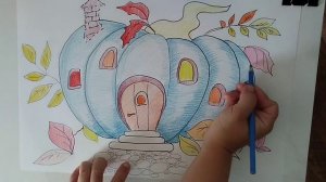 Как нарисовать тыкву-домик маркерами и карандашами / д