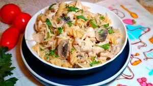 📌 Макароны с курицей и грибами в сливочном соусе