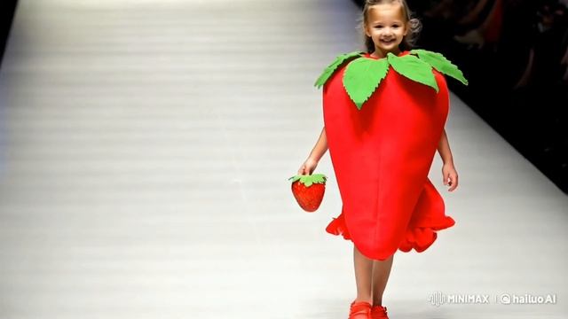 Маленкая девочка шагает в подиуме одета большую ягодк смотреть онлайн