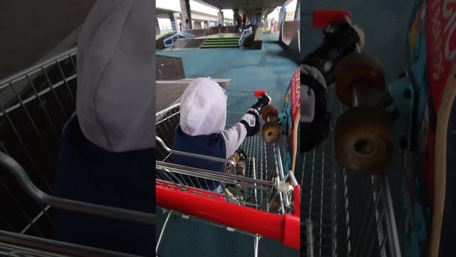 Катаюсь на скейте и магазинной тележке в скейтпарке смотреть онлайн