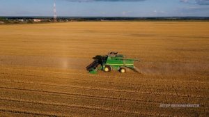 Комбайн в поле. Сбор урожай пшеницы / Harvesting drone video