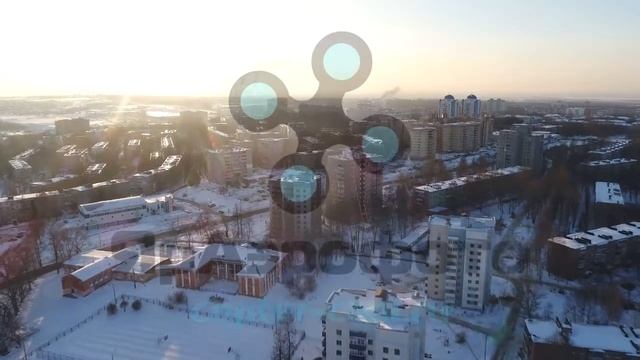 Вид с высоты на Нефтестрой на закате. Зимняя аэросъемка. смотреть онлайн