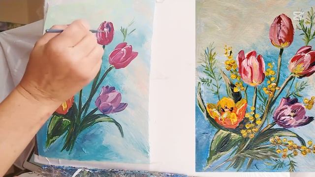 Тюльпаны с мимозой, с праздником дорогие!Пошагам 10 миг смотреть онлайн