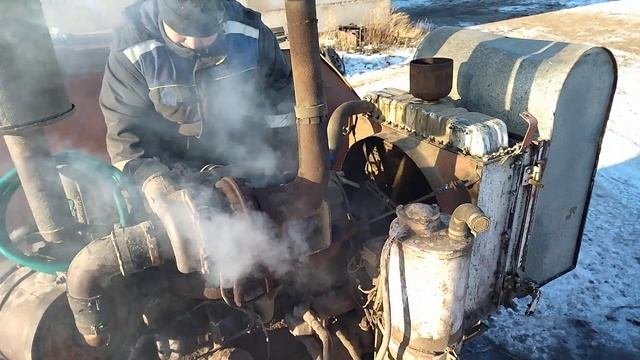 Запуск комбайна Нива в мороз